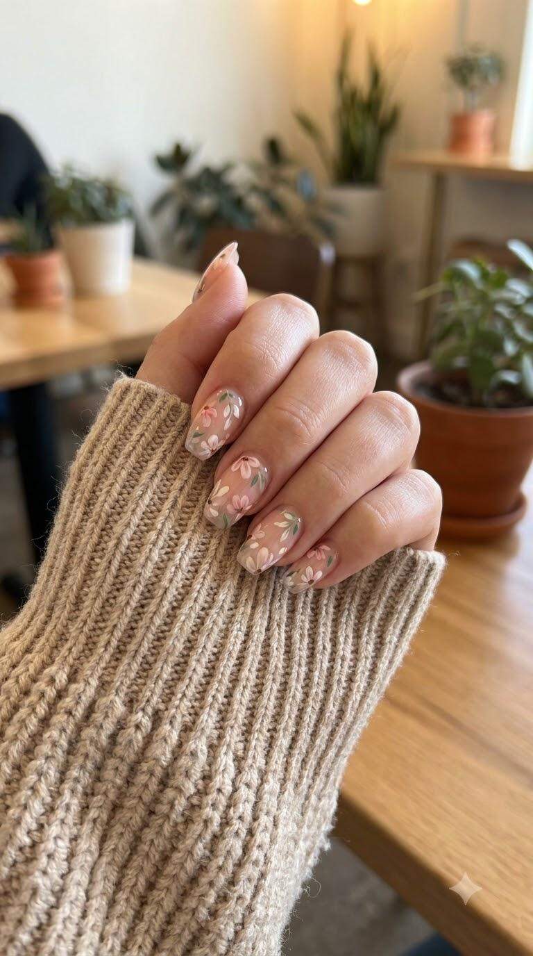 Floral Pattern Acrylic Tips