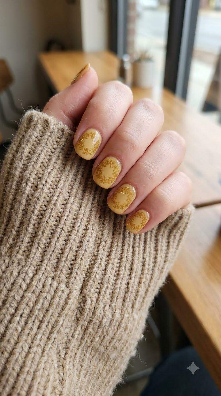 Floral Wreath Yellow Stamping Nails