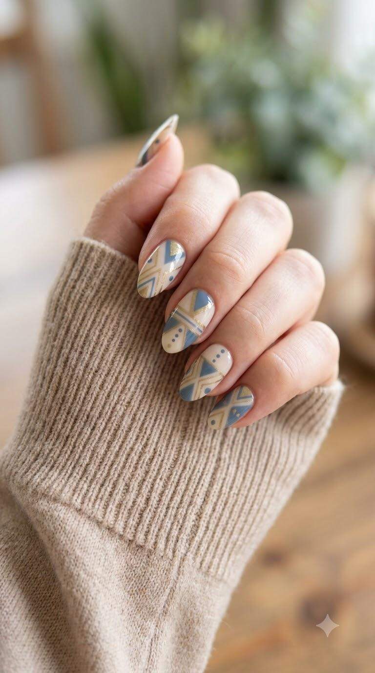Geometric Patterned Almond Nails