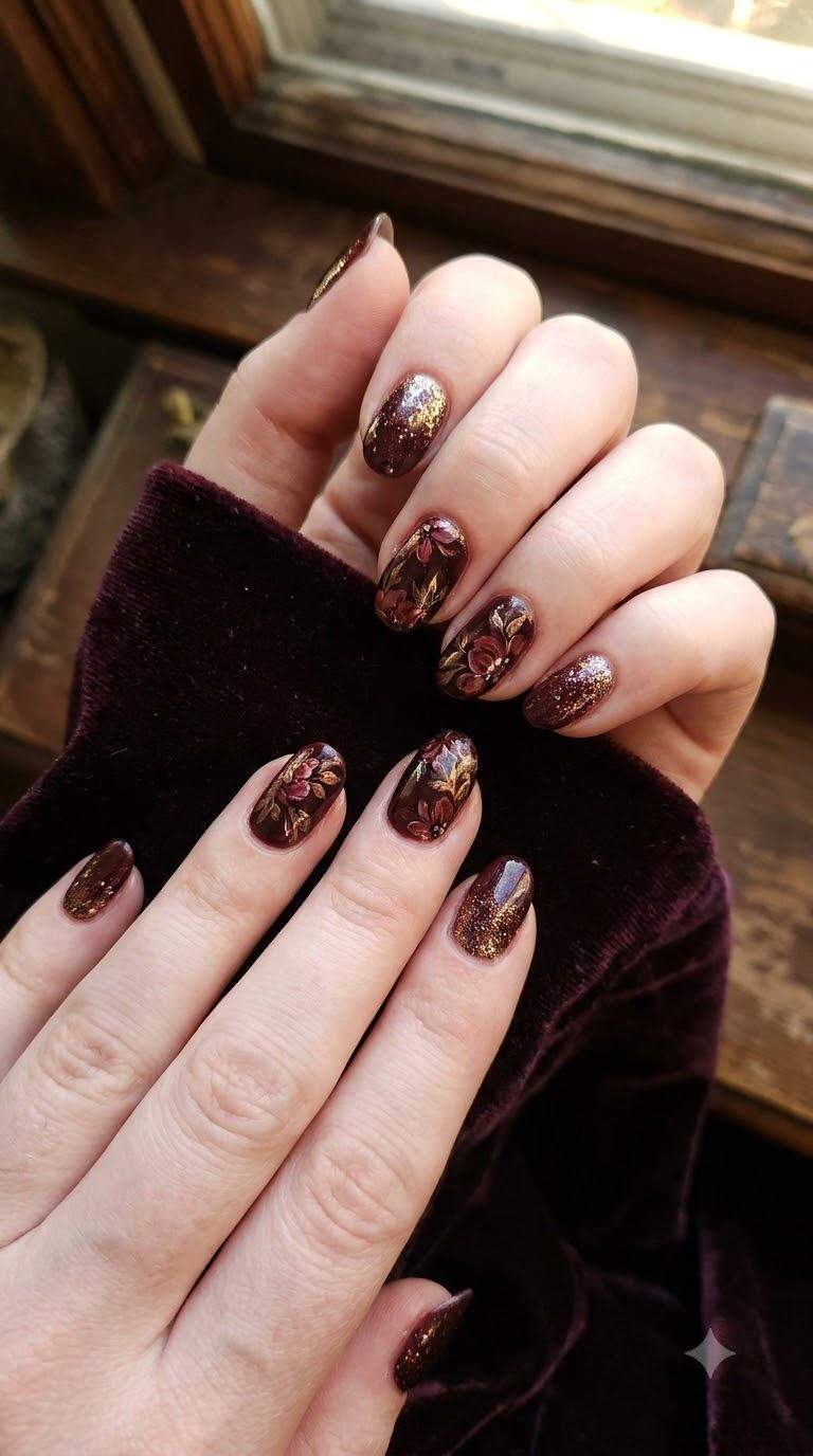 Glitter Maroon Floral
