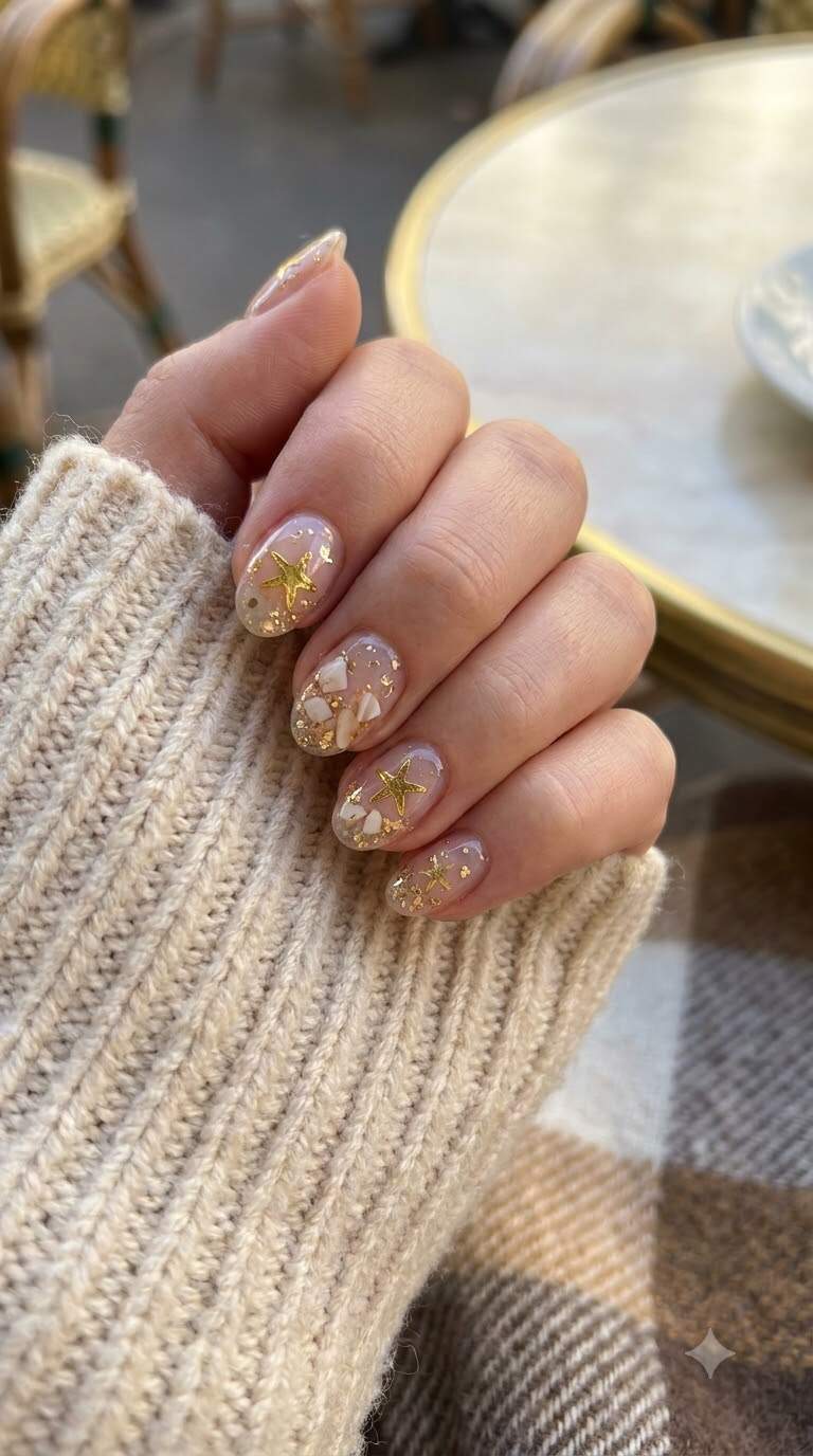 Gold Starfish Shell Nail Art