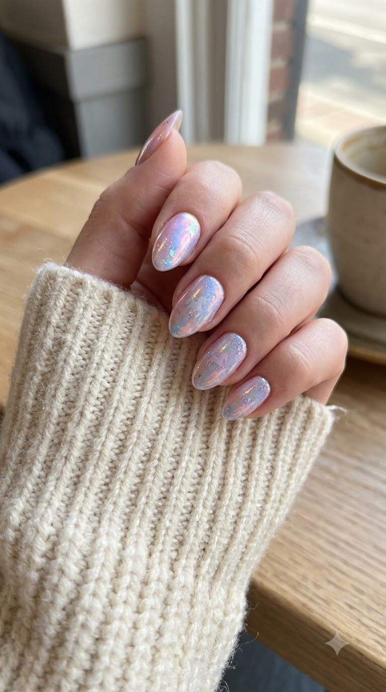 Holographic Unicorn Almond Nails