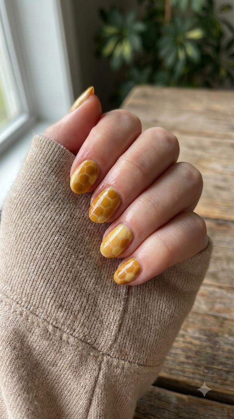 Honeycomb Geometric Yellow Nails