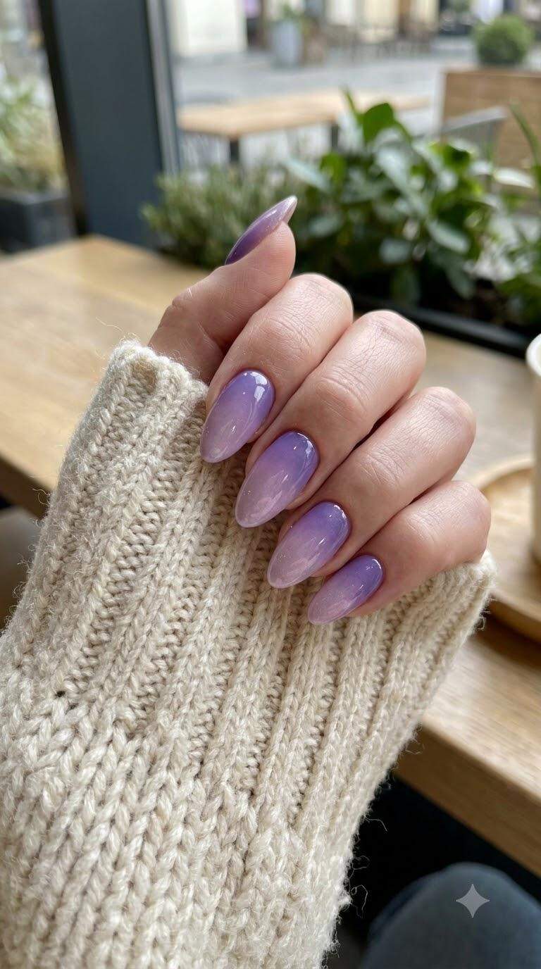 Luxurious Lavender Ombre Almond Nails
