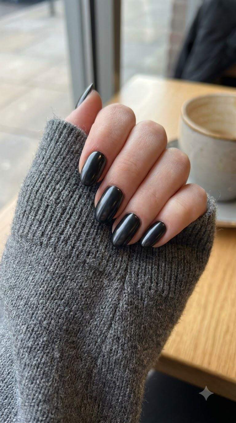 Matte Black Chrome Nails