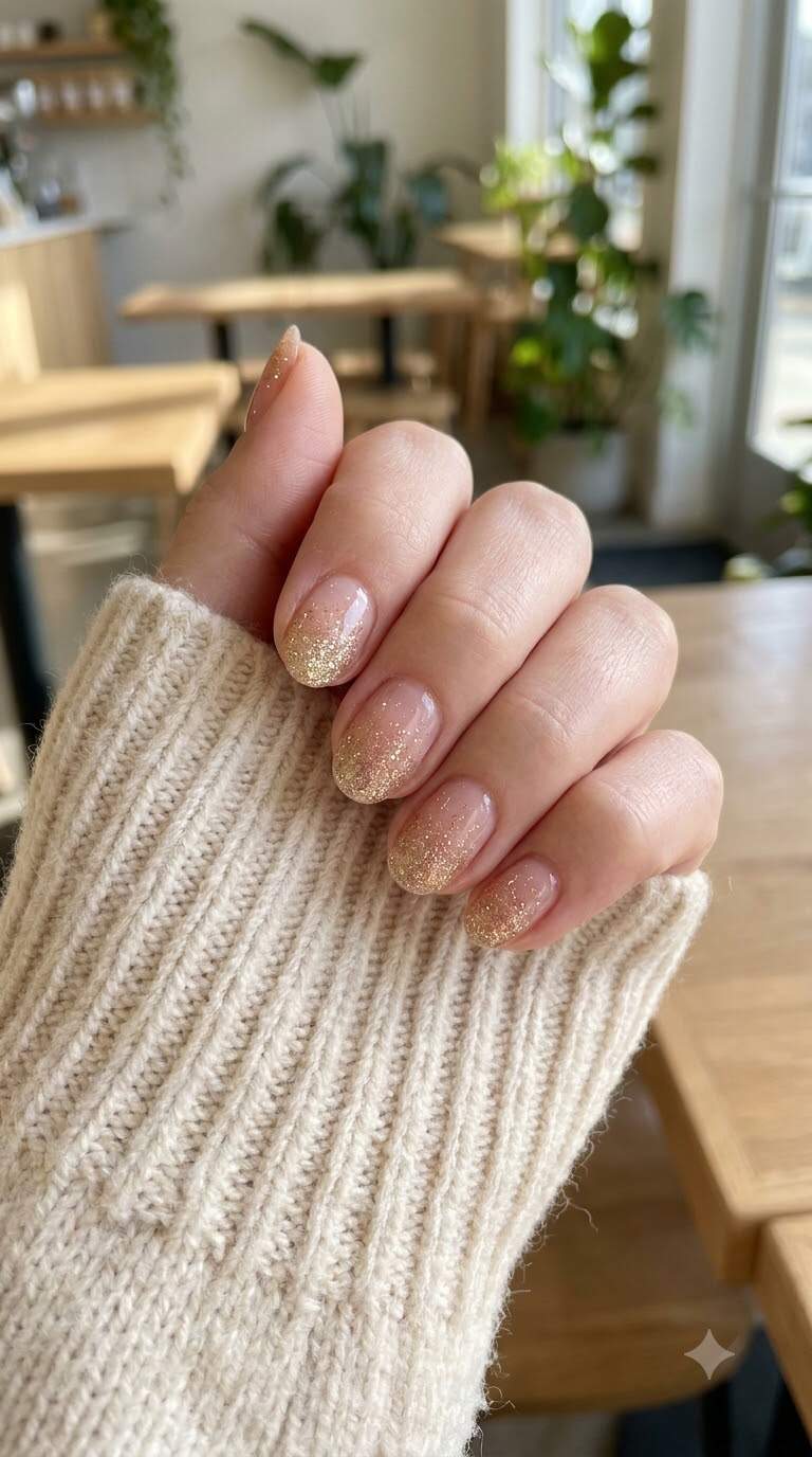 Nude Base with Gold Glitter