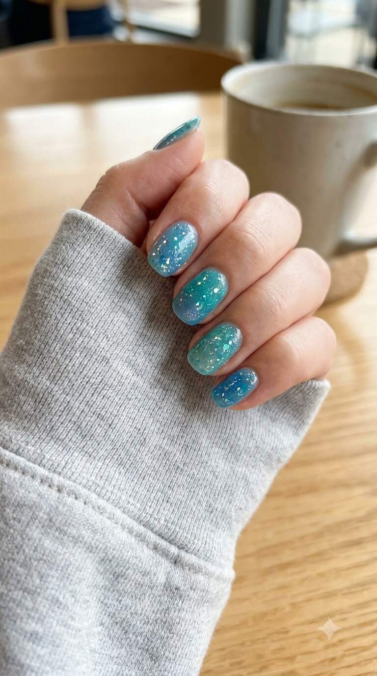 Ocean Breeze Glitter Nails