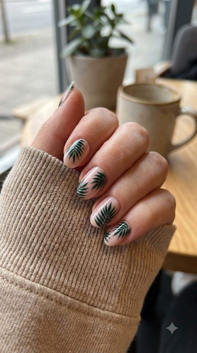 Palm Tree Leaf Nails
