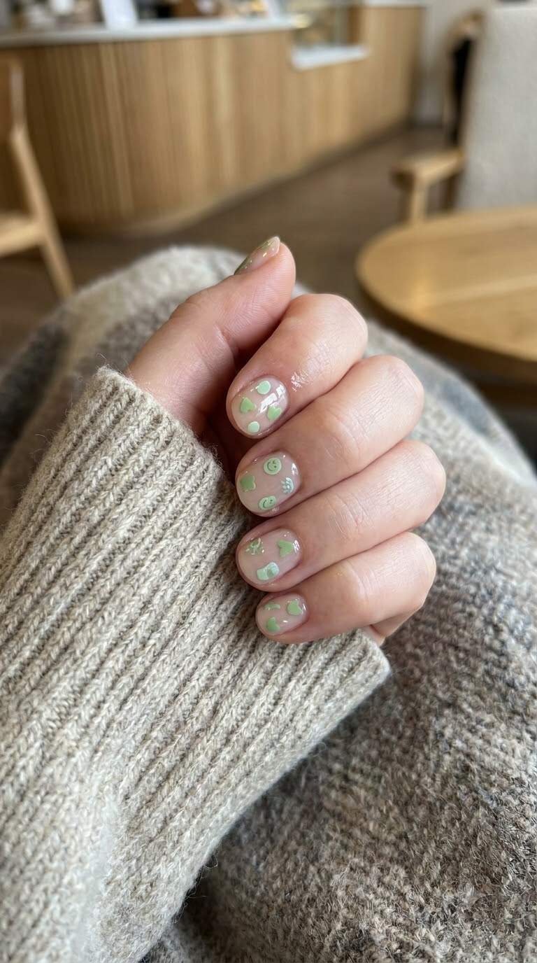 Pastel Green Sticker Nails