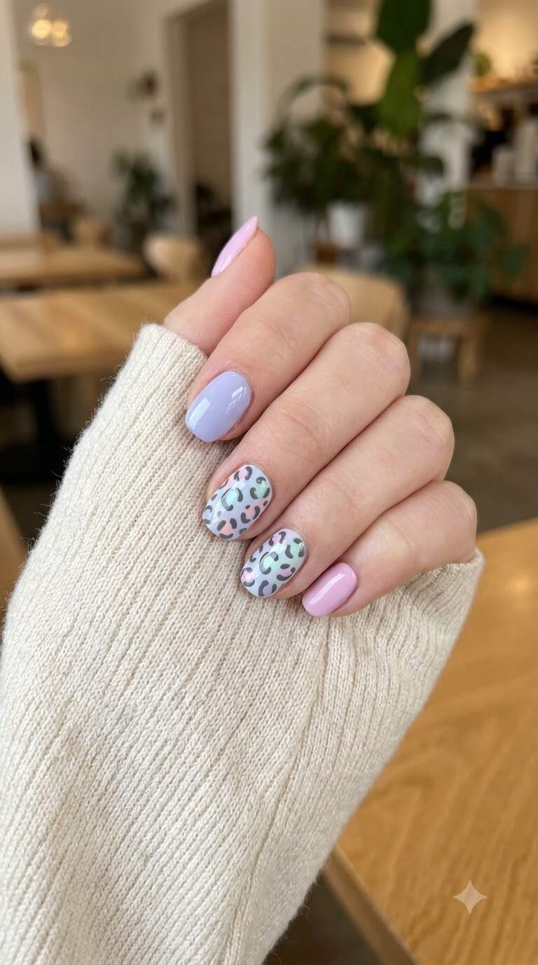 Pastel Leopard Accent Nails