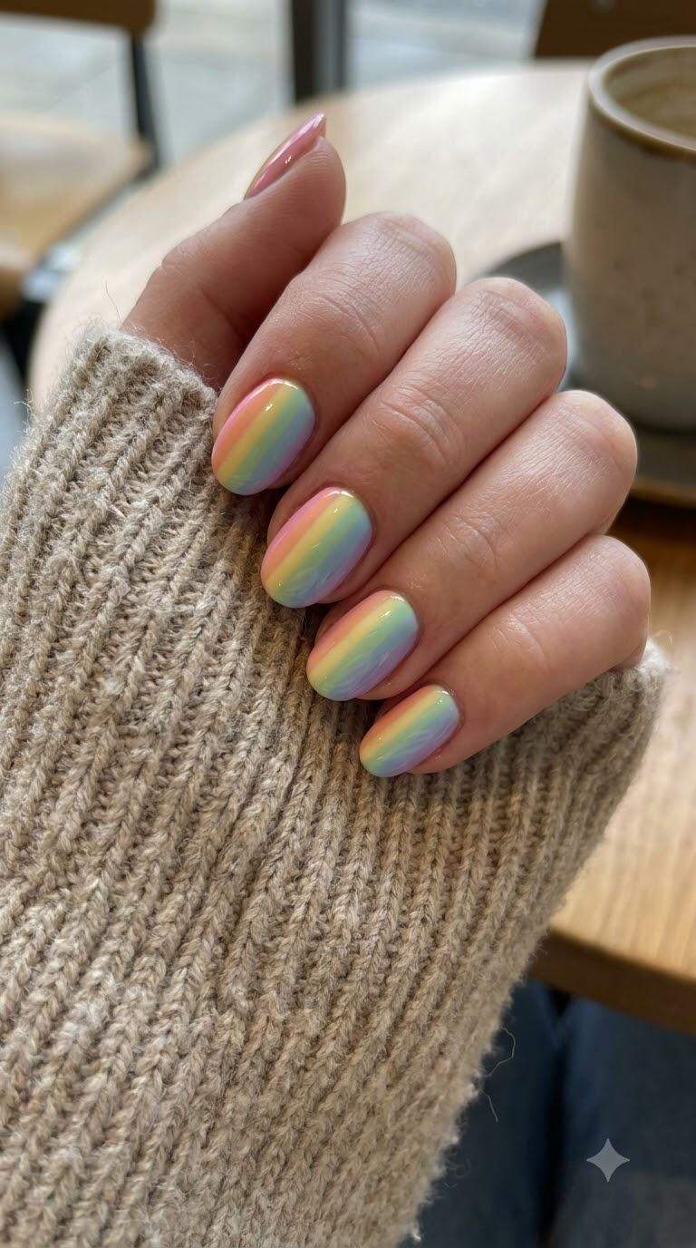 Pastel Rainbow Gel Nails