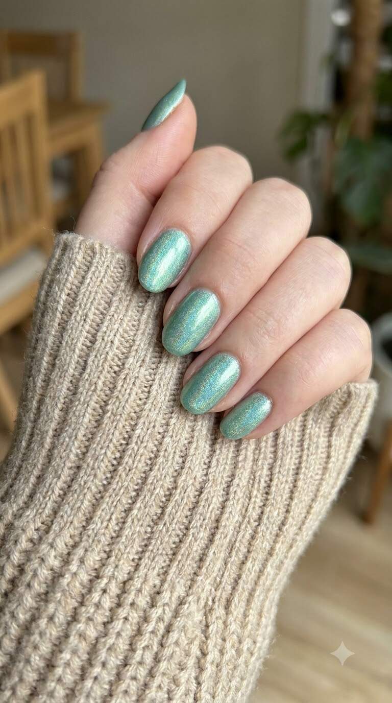 Seafoam Green Holographic Nails