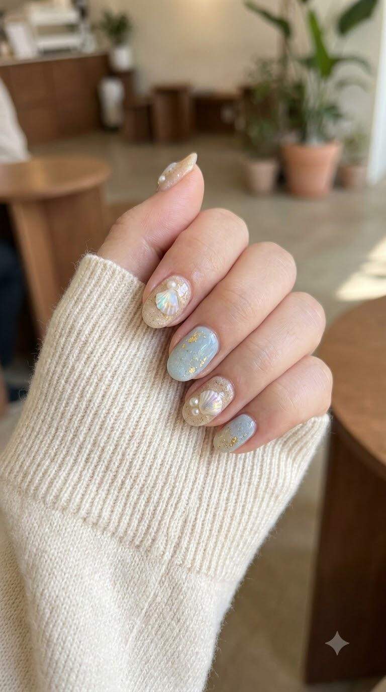 Seashell Accented Nail Art