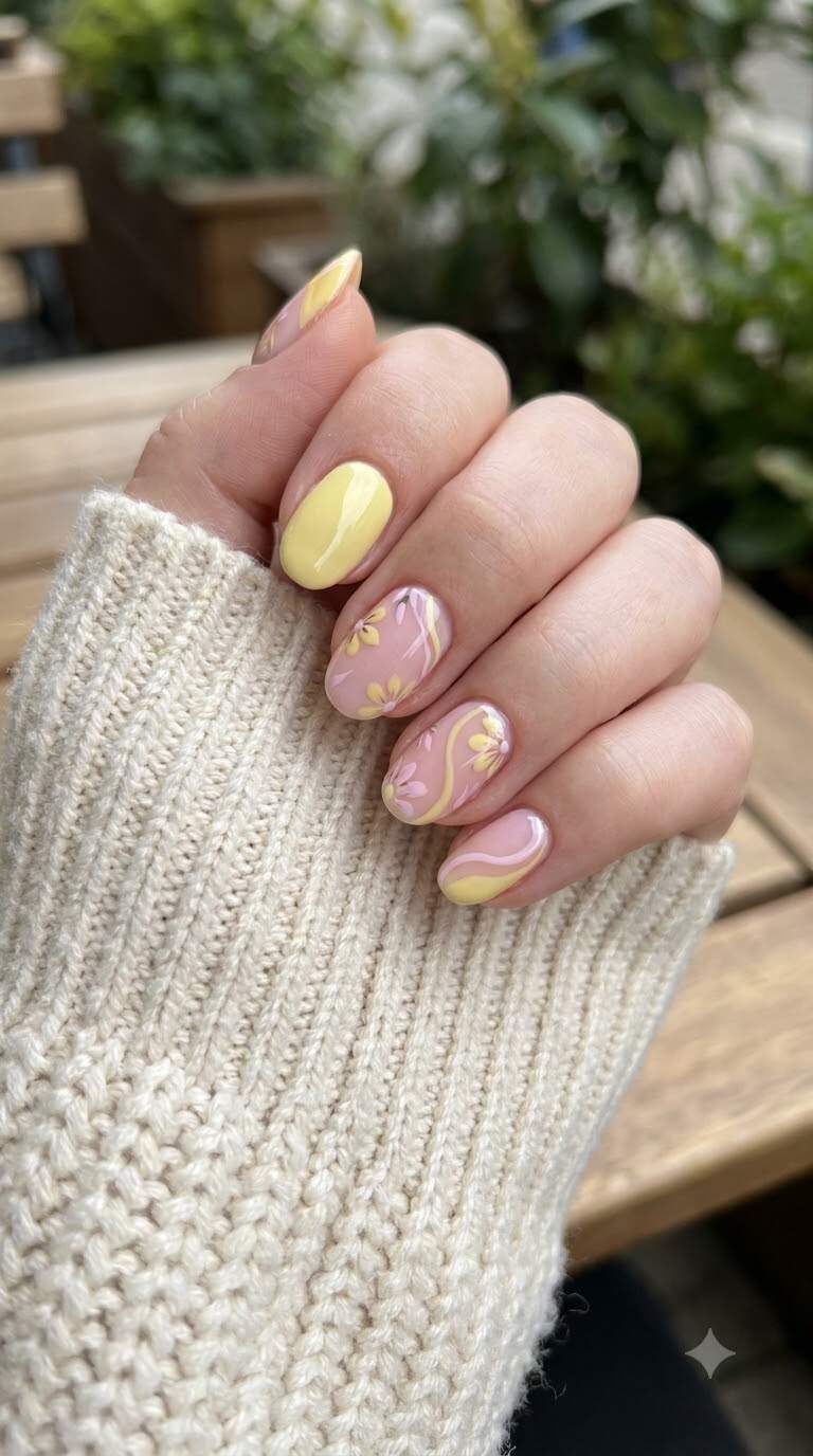 Spring-Inspired Yellow and Pink Nails