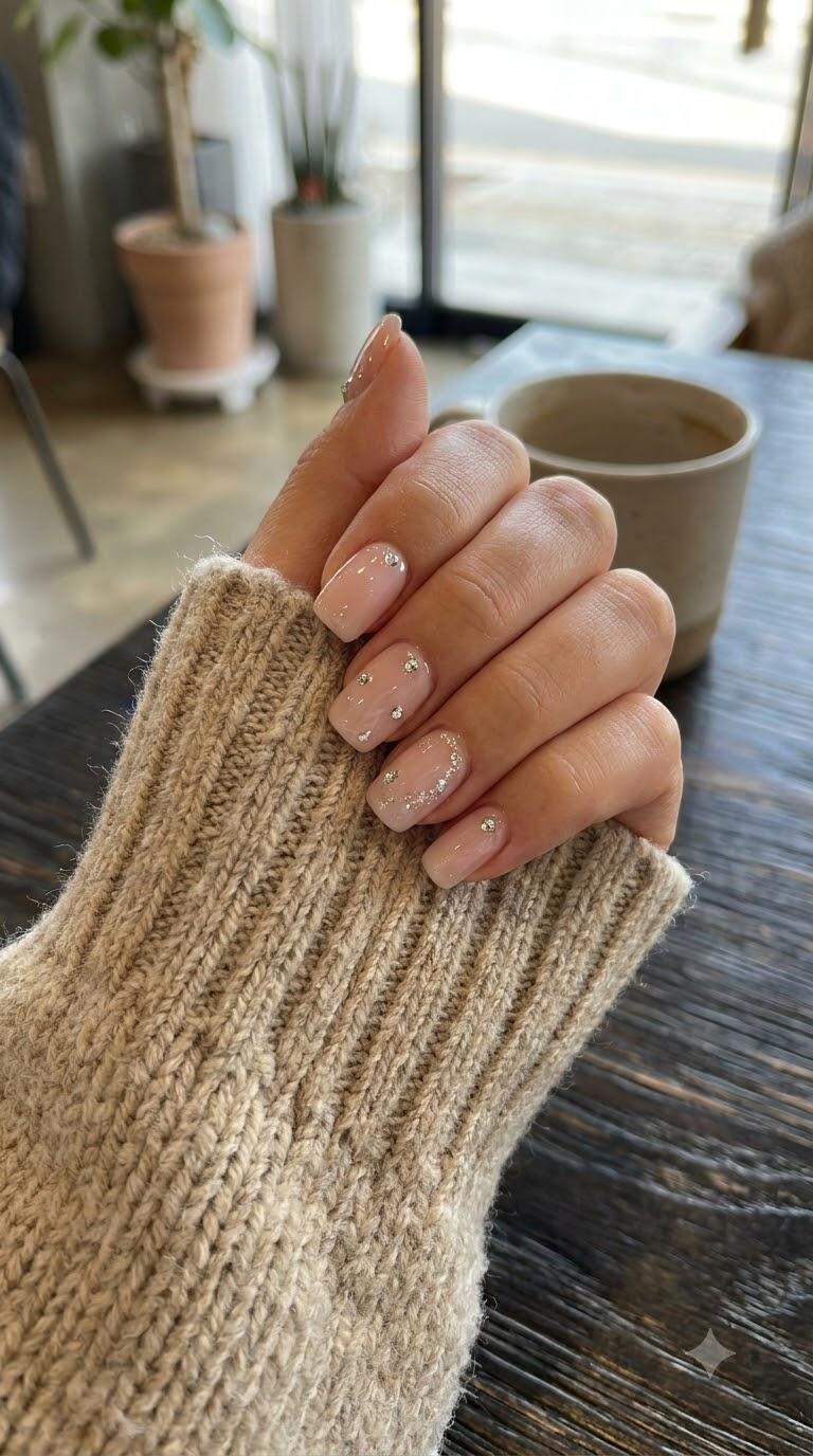Squoval Nails with Rhinestones