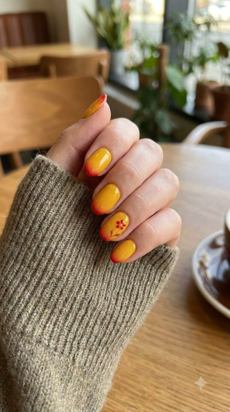 Sunburst Yellow Nails with Red