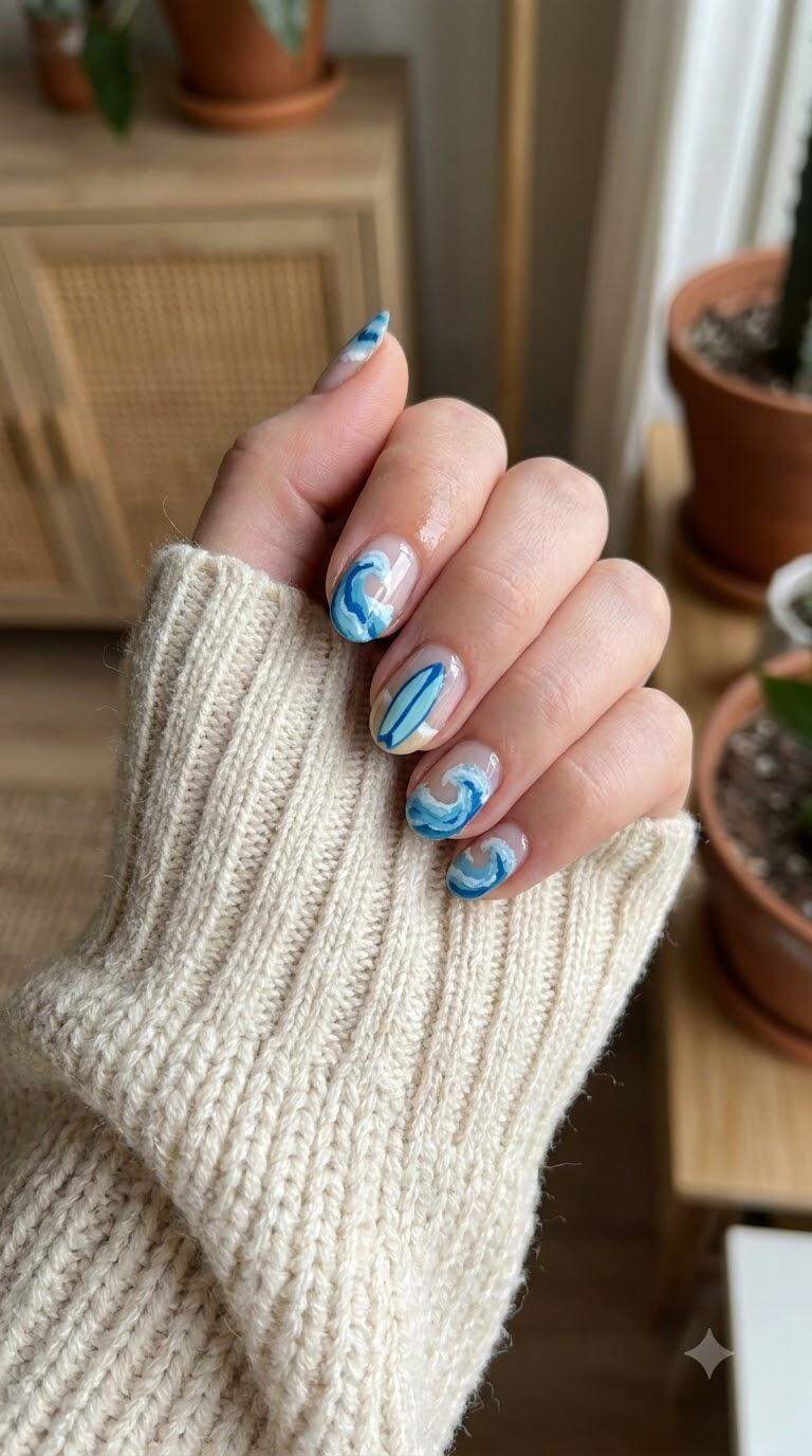 Surfboard Wave Nail Art