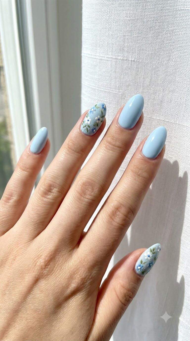 Vintage Light Blue Floral Accents