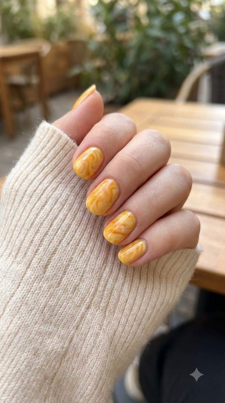 Yellow and Orange Marble Nails