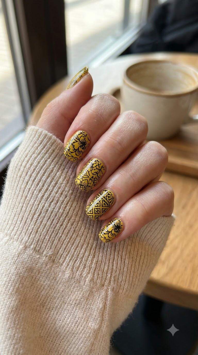 Yellow Stamping with Black Details